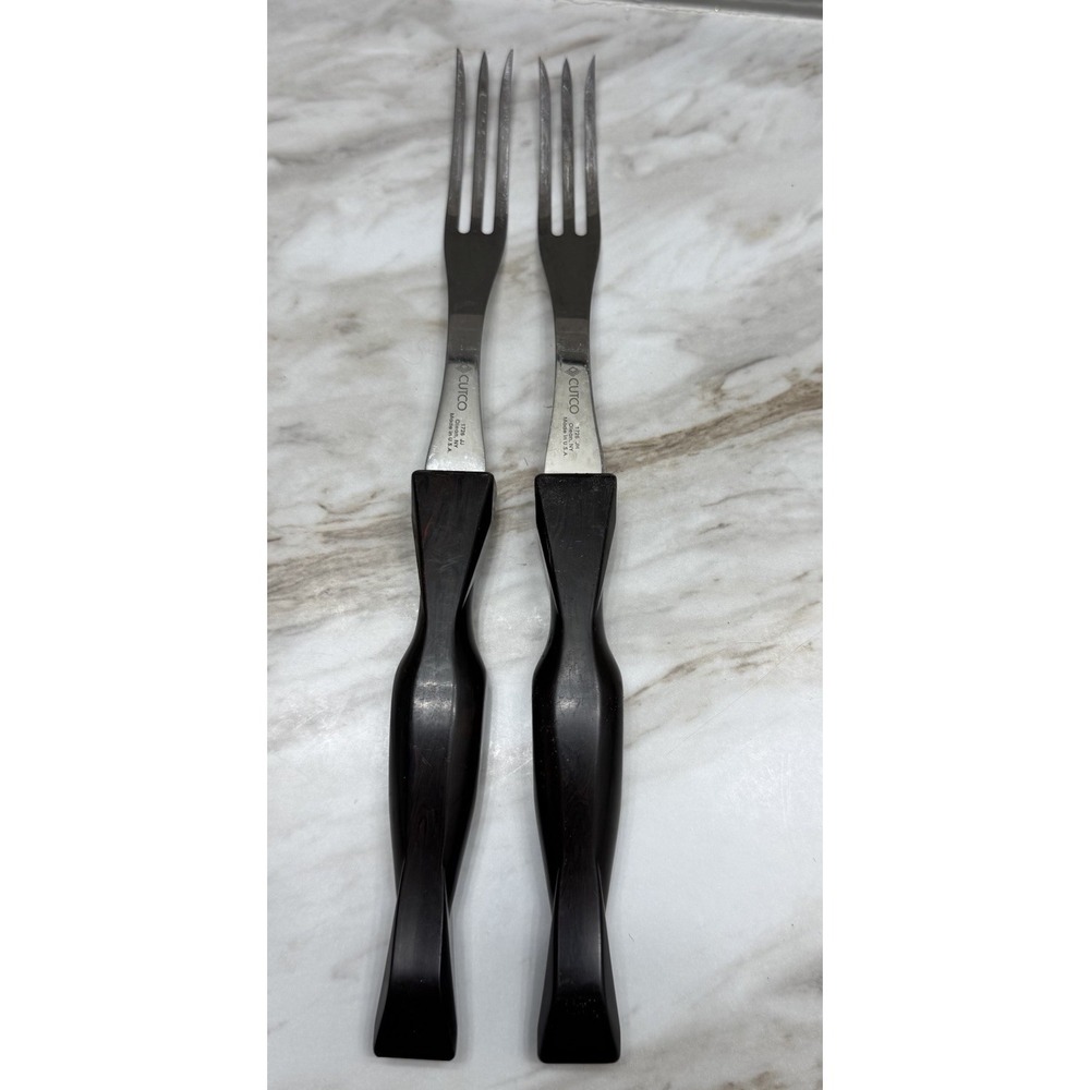 Cutco‎ Carving Forks 1726 Brown Orange Swirl Handle 11" Three Prong Set Of 2